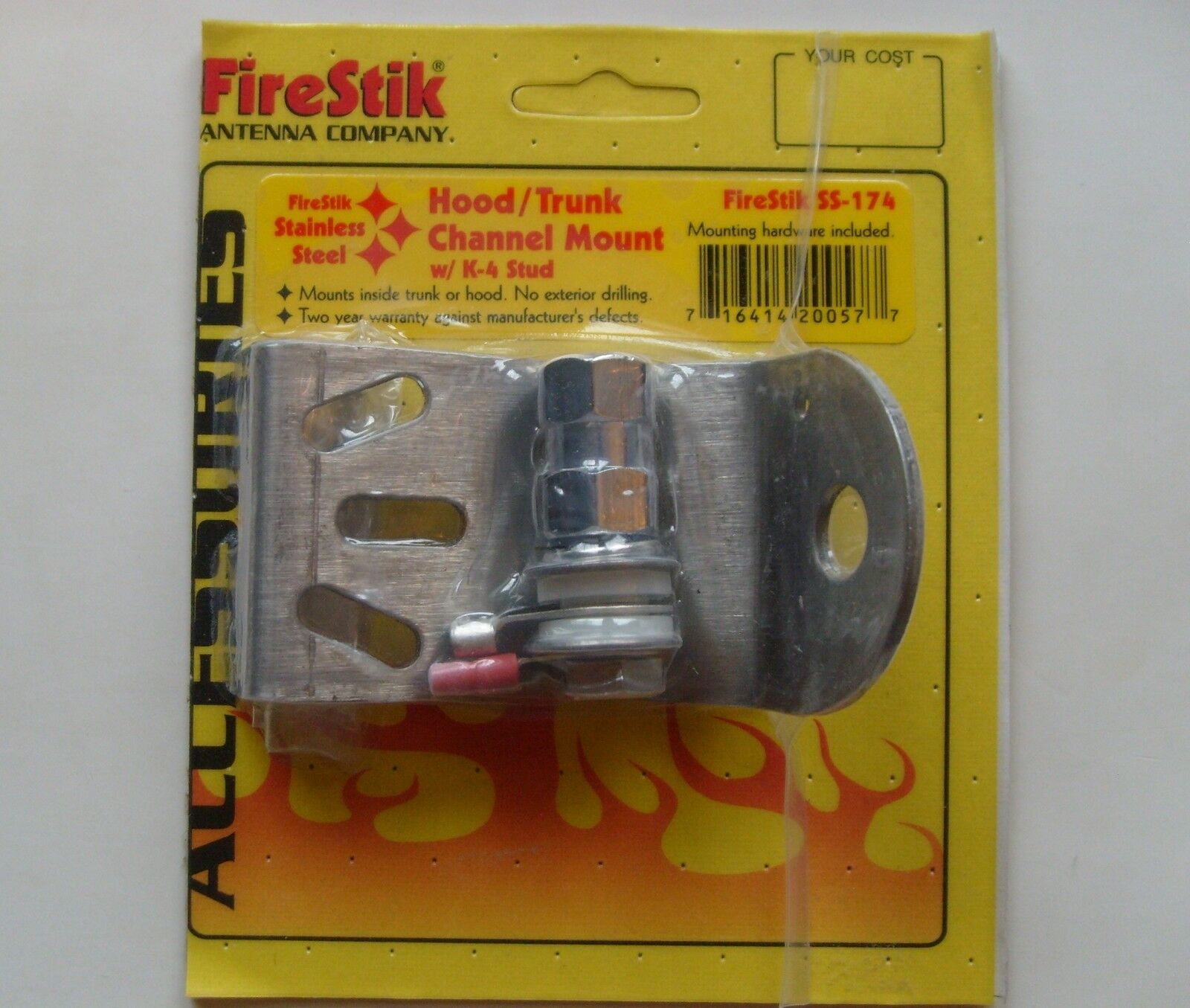 Firestik Ss-174 Hood/trunk Channel Stainless Steel Cb Antenna Mount W K-4 Stud