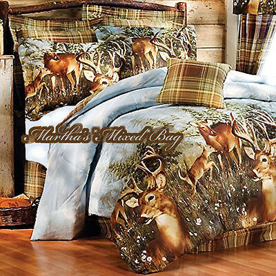 Whitetail Deer Buck Hunting Lodge Cabin Plaid Comforter Set+sheets Bed~in~a Bag
