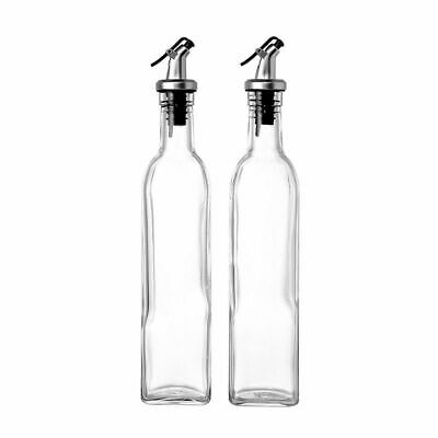 Set Of 2 Glass Bottle Oil Vinegar Dispensers Cruets Lever Release Pourer, 17oz