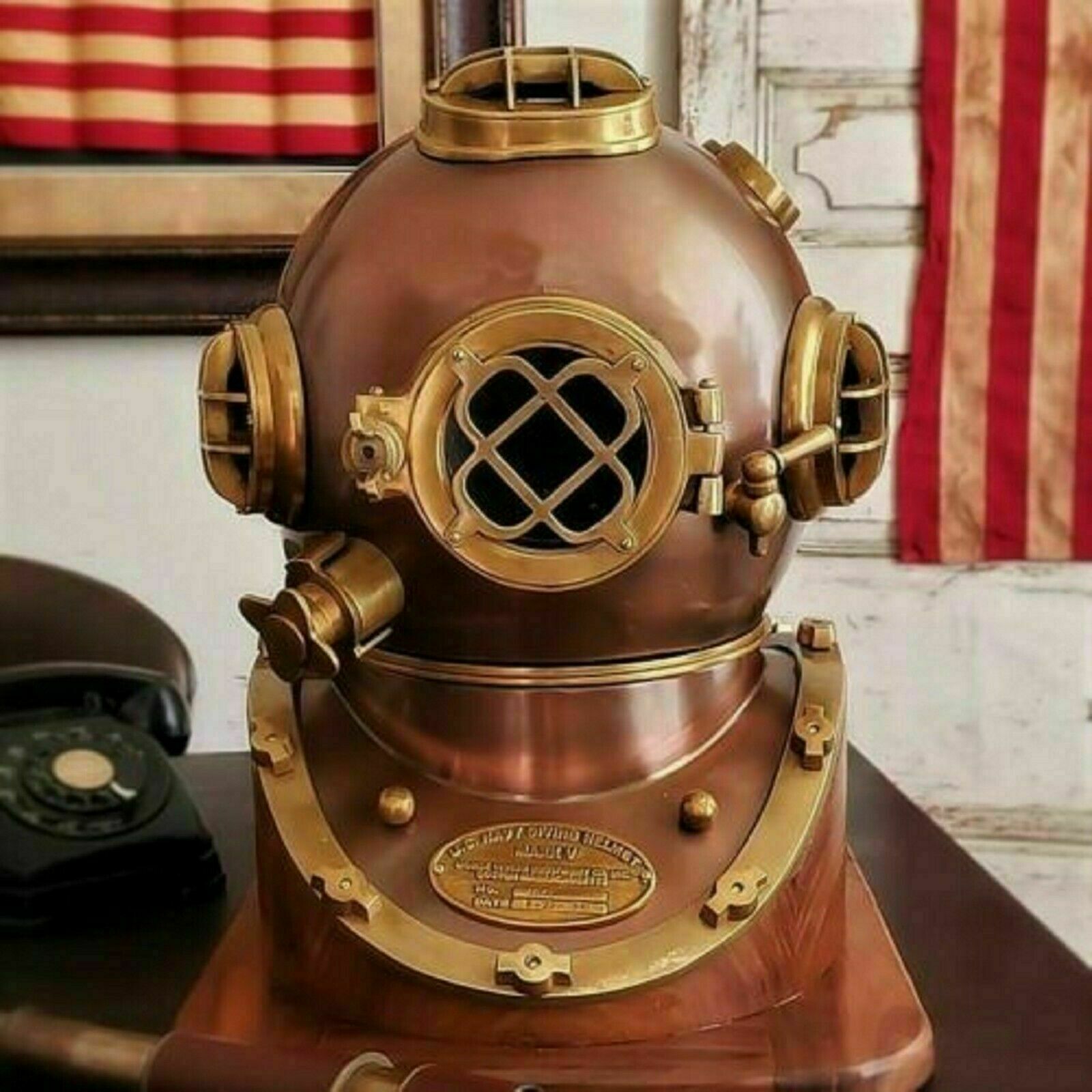 Antique Divers Helmet Mark V Us Navy Deep Sea Vintage Scuba Divers Helmet 18"
