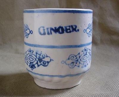 Rare 1900's Miniature Blue  White Ginger Stoneware Pottery Spice Jar Brush Mcoy