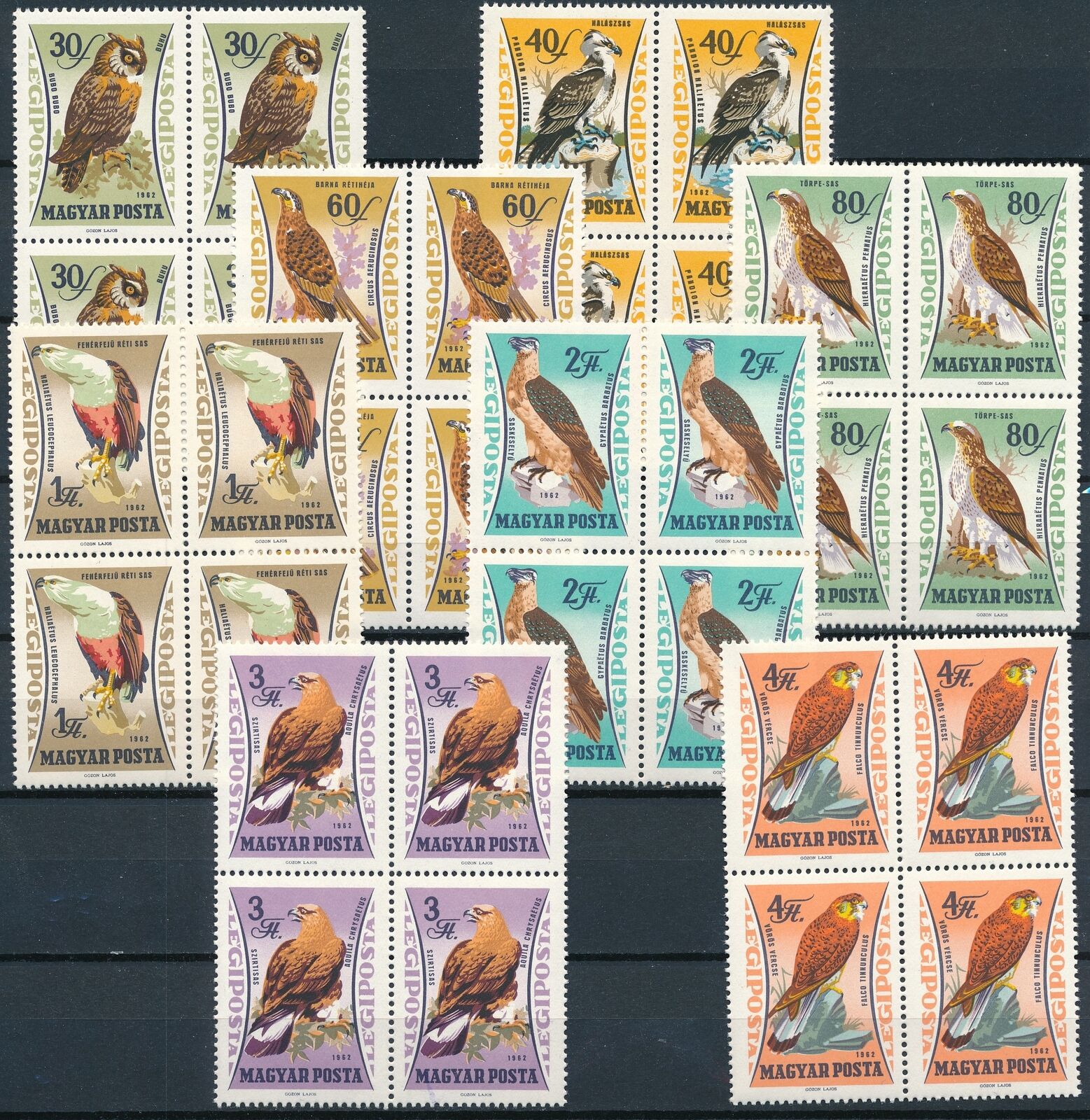 [pg10200] Hungary 1962 Birds Good Set In Block Of 4 Stamps Very Fine Mnh