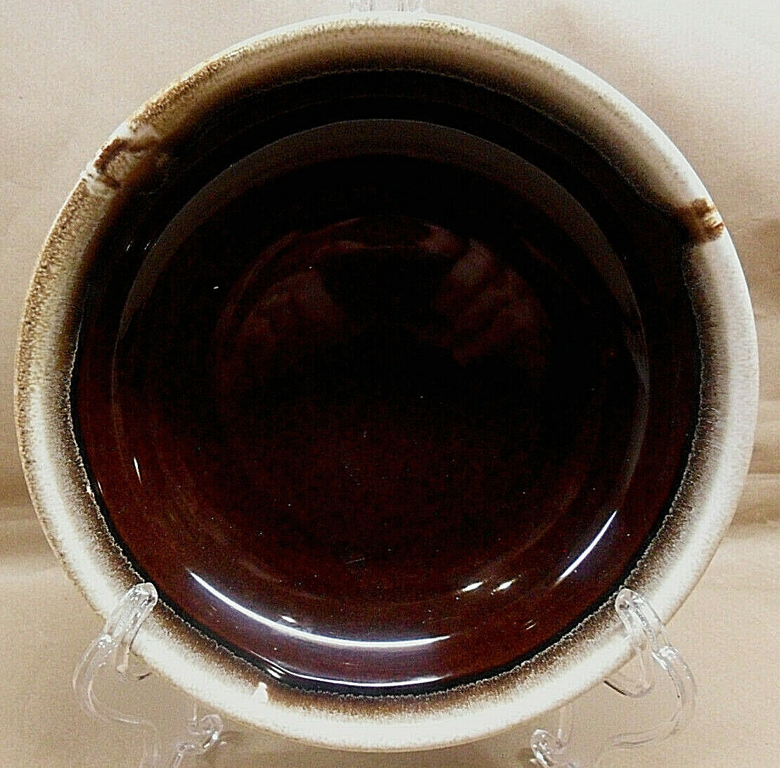 Lrg Serving Bowl Mccoy Or Hull ? Dark Brown & Cream Color Drip Glaze 8 1/2" W